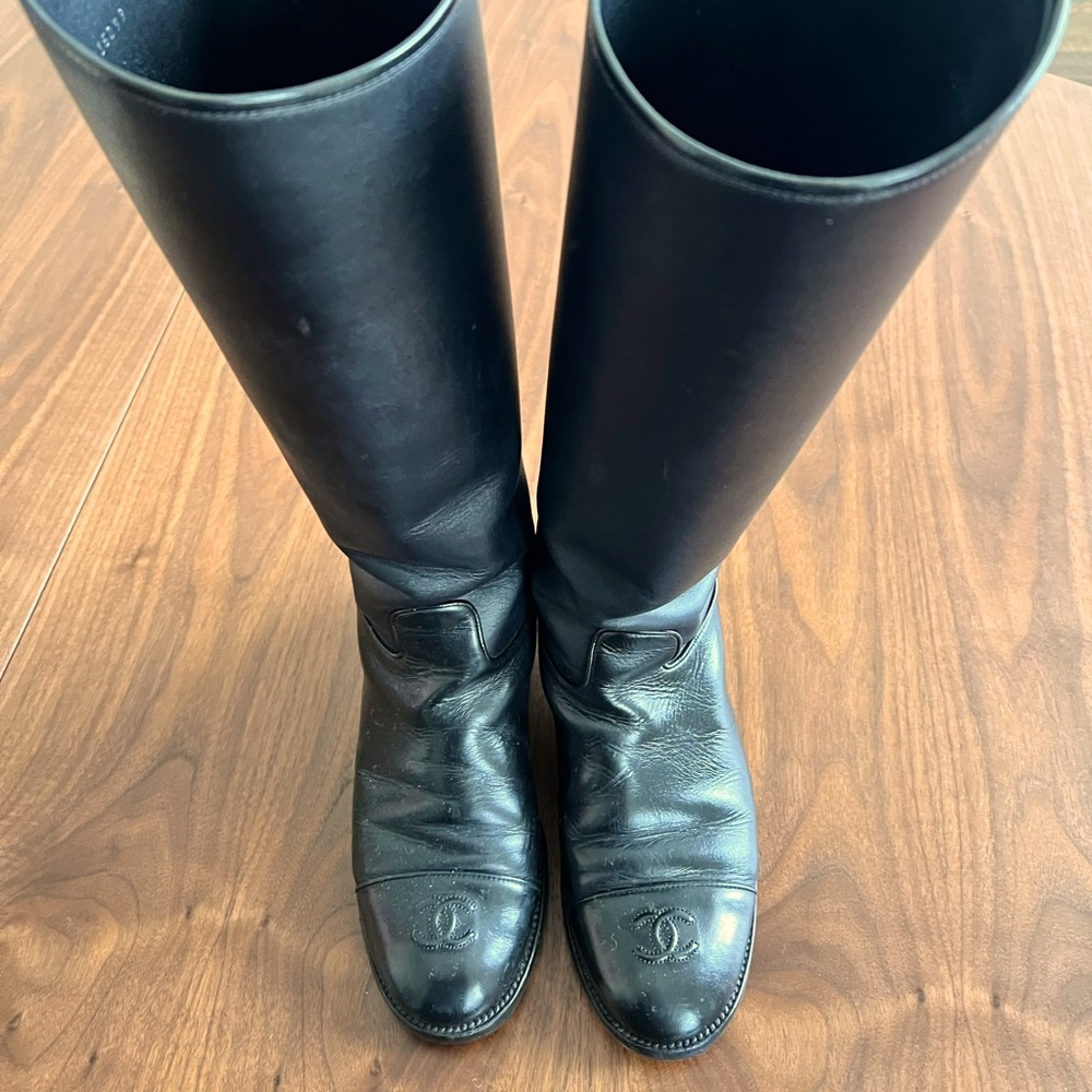 CHANEL Black Over the Knee Boots
